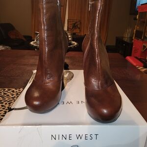 Nine West Rich Brown Leather Heeled Boots